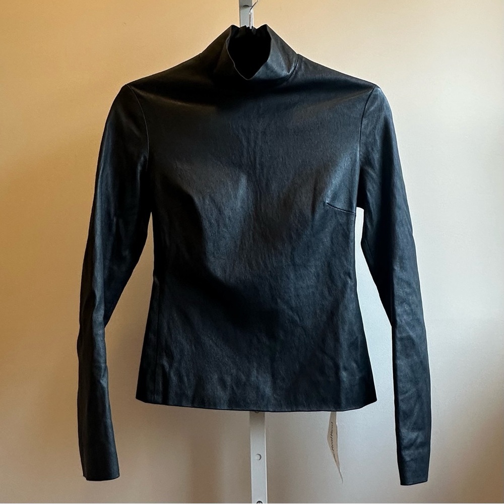 The Row Black Lambskin Leather High Neck Back Zip Top – Size S